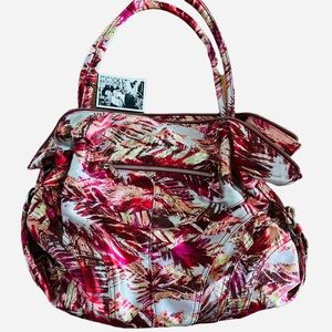 Junior Drake Hobo UNIQUE Silky Fabric Abstract Red Orange Tan Brown Green NWT